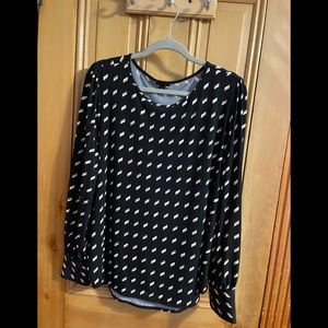Ann Taylor Black Blouse with Cream Geometric Print